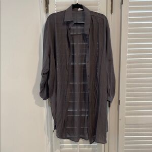 Gray Lightweight Long Jacket with Open Front and Full-Length Sleeves